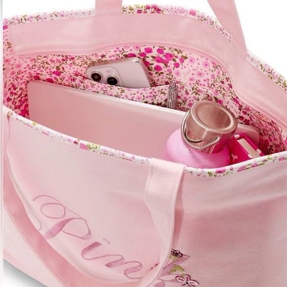 PINK Victoria's Secret Light Pink Floral Tote - Picture 2 of 4